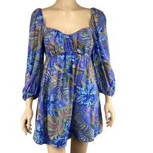 Olivaceous Dress Size Small Blue Floral Floral Mini Puff Sleeves Sweetheart Neck